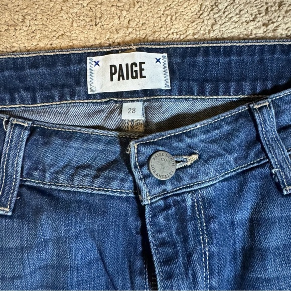 PAIGE Jimmy Jimmy Cuffed Dark Wash Blue Jean Shorts - Picture 4 of 6